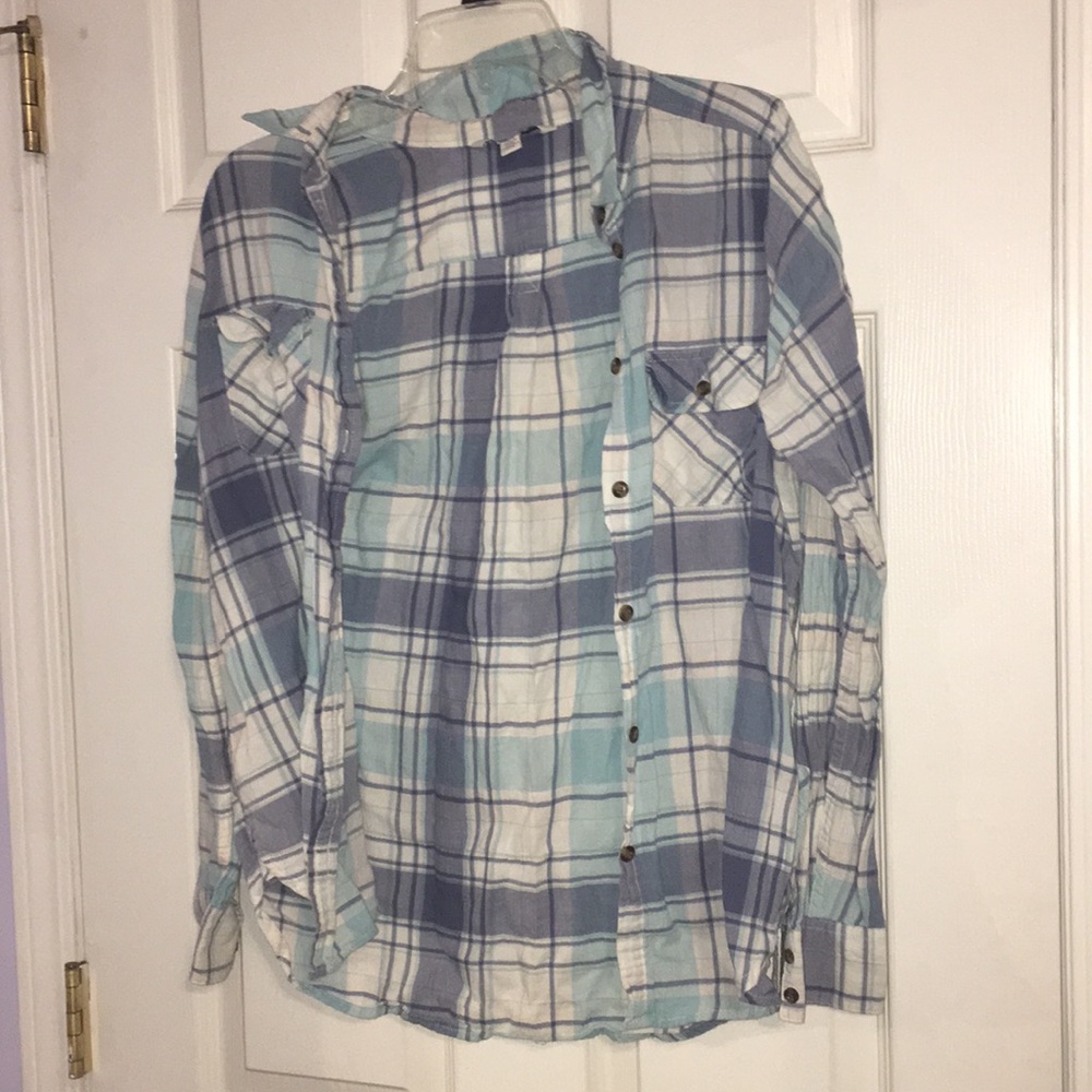 American Eagle Light Blue & White Flannel/Plaid